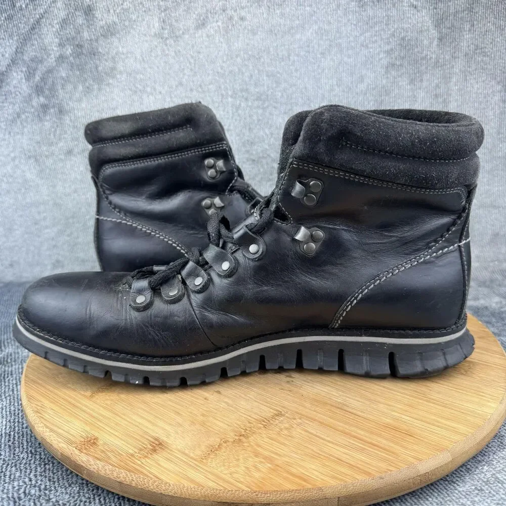 Cole Haan Boots Mens Size 10.5 Black Zerogrand Hiker Leather Lace Up C30403